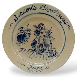 Rowe Pottery Works Season's Greetings 2006 Plate Salt Glaze Stoneware Blue 10.5"